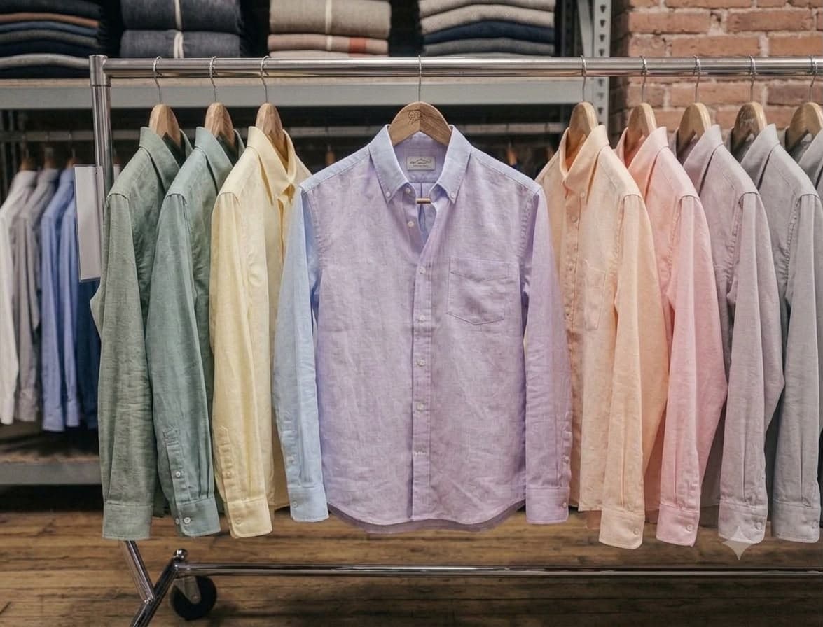 Colorful uniform shirts on display